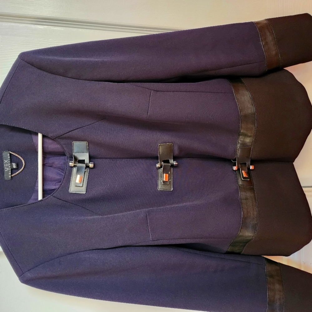 Dark navy with black trim suit jacket